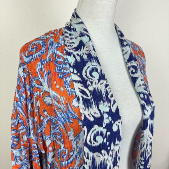 BCBGMaxazria | Tildie XS/S Blue Orange Ikat Print Oversized Open Kimono Cardigan - Picture 6 of 12